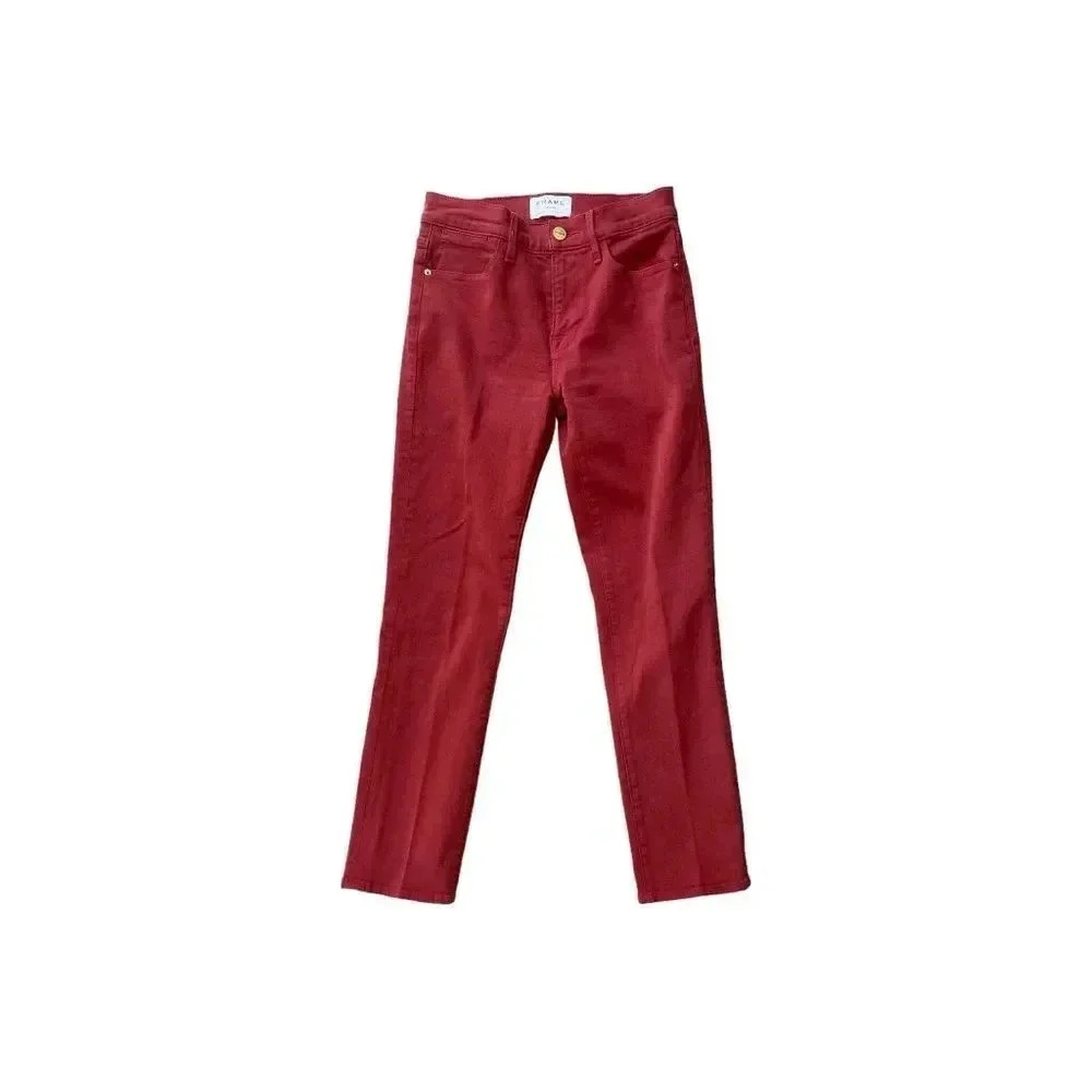 Frame Le High Straight Straight Leg Jeans in Deep Red